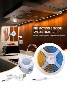 شريط إضاءة LED COB بمستشعر حركة PIR، يعمل بالطاقة عبر USB، مفتاح تلقائي للخزائن والدواليب، مسافة استشعار 3-5م، زاوية استشعار واسعة 120°، وقت تأخير قابل للتعديل، أبيض دافئ/أبيض طبيعي/أبيض بارد - مفتاح استشعار الحركة بالأشعة تحت الحمراء - مشاهدة 1