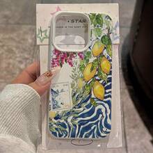 Funda para teléfono: Elegante diseño con estampado de ondas de agua y flores de limón, adecuada para  16 Pro Max,  16 Pro Max/14/16 Plus/15/13 Pro/12/11, funda protectora a prueba de caídas para negocios, estética de alto valor. - Blanco antiguo - Ver 2