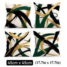 4pcs Dark Green Gold Foil Abstract Geometric Pattern Single-Sided Printed Throw Pillow Covers/Cushion Covers, Multi-Scene Atmosphere Decorative Pillow Covers Suitable For Living Room Sofa Bedroom, Pillow Inserts Not Included, 40x40cm/45x45cm/50x50cm - Multicolor - View 12