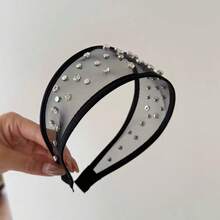 Europäischer und amerikanischer Stil breites Mesh-Haarband mit Strass-Verzierung, modisches vielseitiges elegantes Haaraccessoire Haarband - Verschiedenfarbig - Übersicht 9
