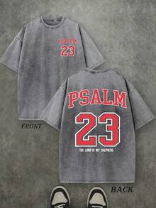 PSALM 23 Christian T-Shirt, T-Shirt With Bible Scripture 'THE LORD MY SHEPHERD', Vintage Retro Washed T-Shirt With Double-Sided Print (230 G/M² Cotton T-Shirt), Shirt - 灰色 - 查看 1