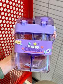 Dual-Drinking Cup For Kids, Large Capacity, High Aesthetic Value, Divided Compartment, Dual Straw Cup, Purple Water Bottle With Strap, Portable For Boys And Girls Students Outdoor Use - Dark Purple - View 6