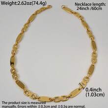 Heavy Hip-Hop Style 18K Gold-Plated Stainless Steel Geometric Oval Necklace, Suitable For Fashionable Men And Women For Daily And Party Wear - Gold - View 7