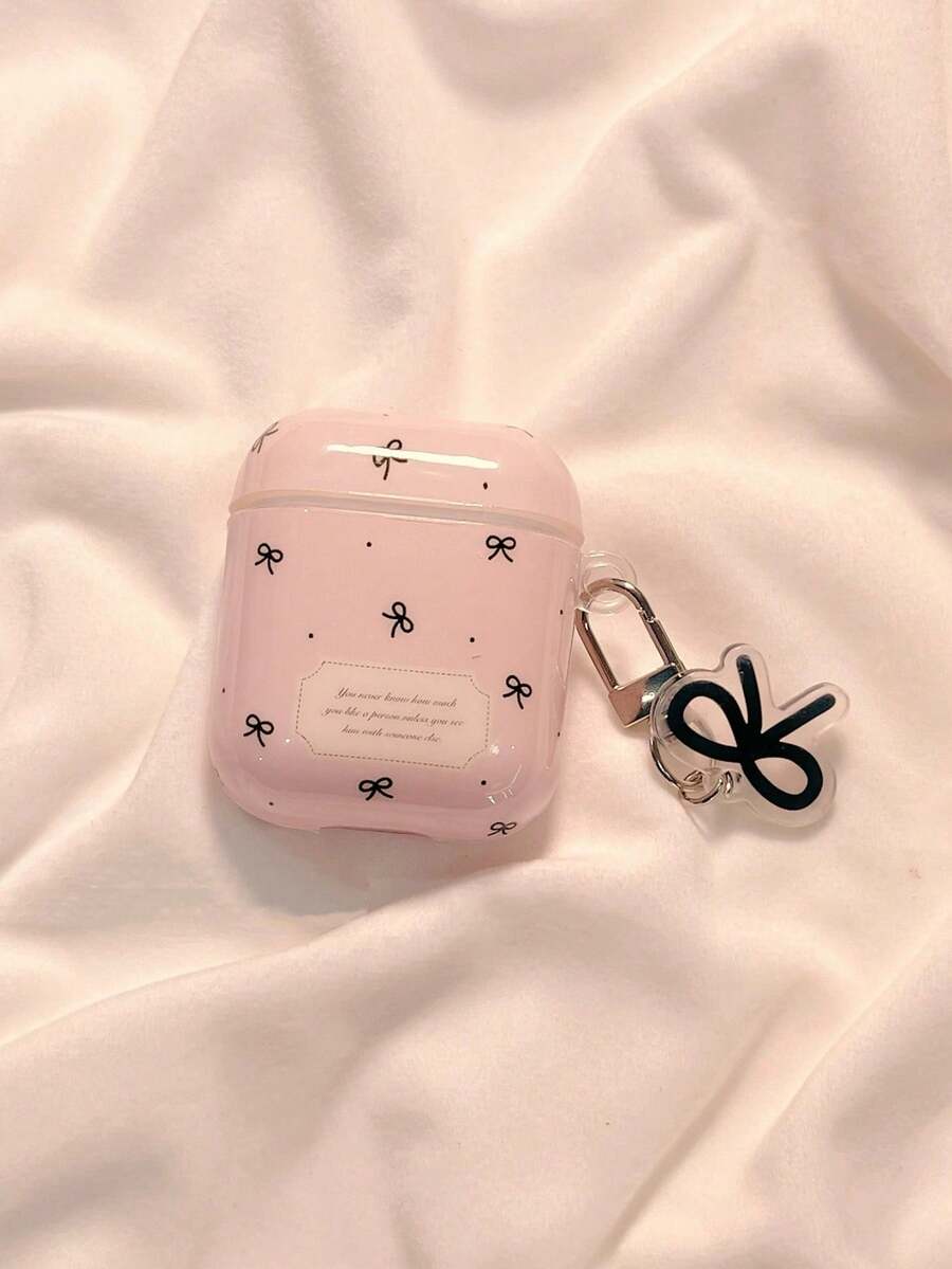 紫色條紋星星插畫耳機保護套 + 掛環,相容於 Apple AirPodsPro2/AirPodsPro/AirPods4/AirPods3/AirPods2 - 粉色 - 查看 1