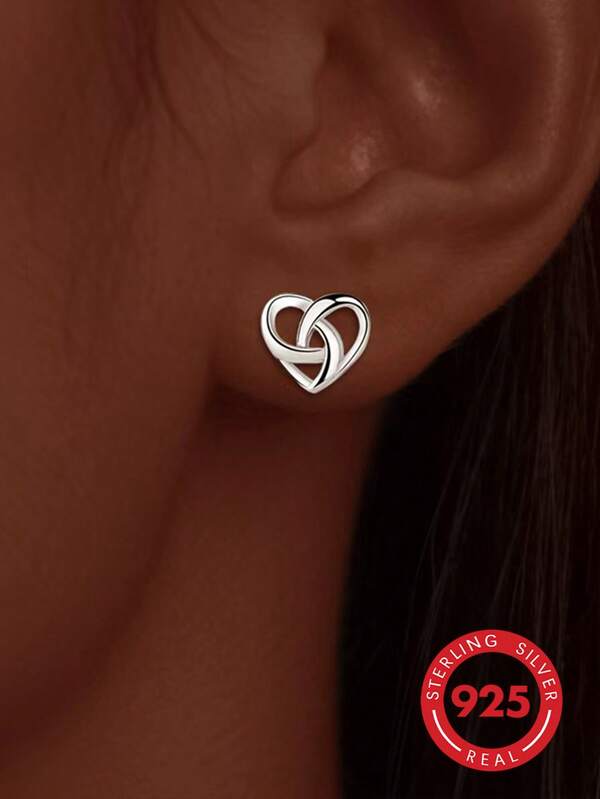 1 Paar minimalistisch elegante 925 Silber Herz Keltischer Knoten Ohrstecker für Frauen, geeignet für Alltag, Party, Urlaub, Date, Geschenk