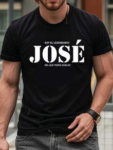 Estilo Casual Sencillo, Gráfico% Algodón - Suave y Cómoda, Cuello Redondo, Manga Corta, Top de Moda Urbana para Todas las Estaciones, Ropa Casual Urbana| Camiseta de Cuello Redondo - Negro - Ver 1