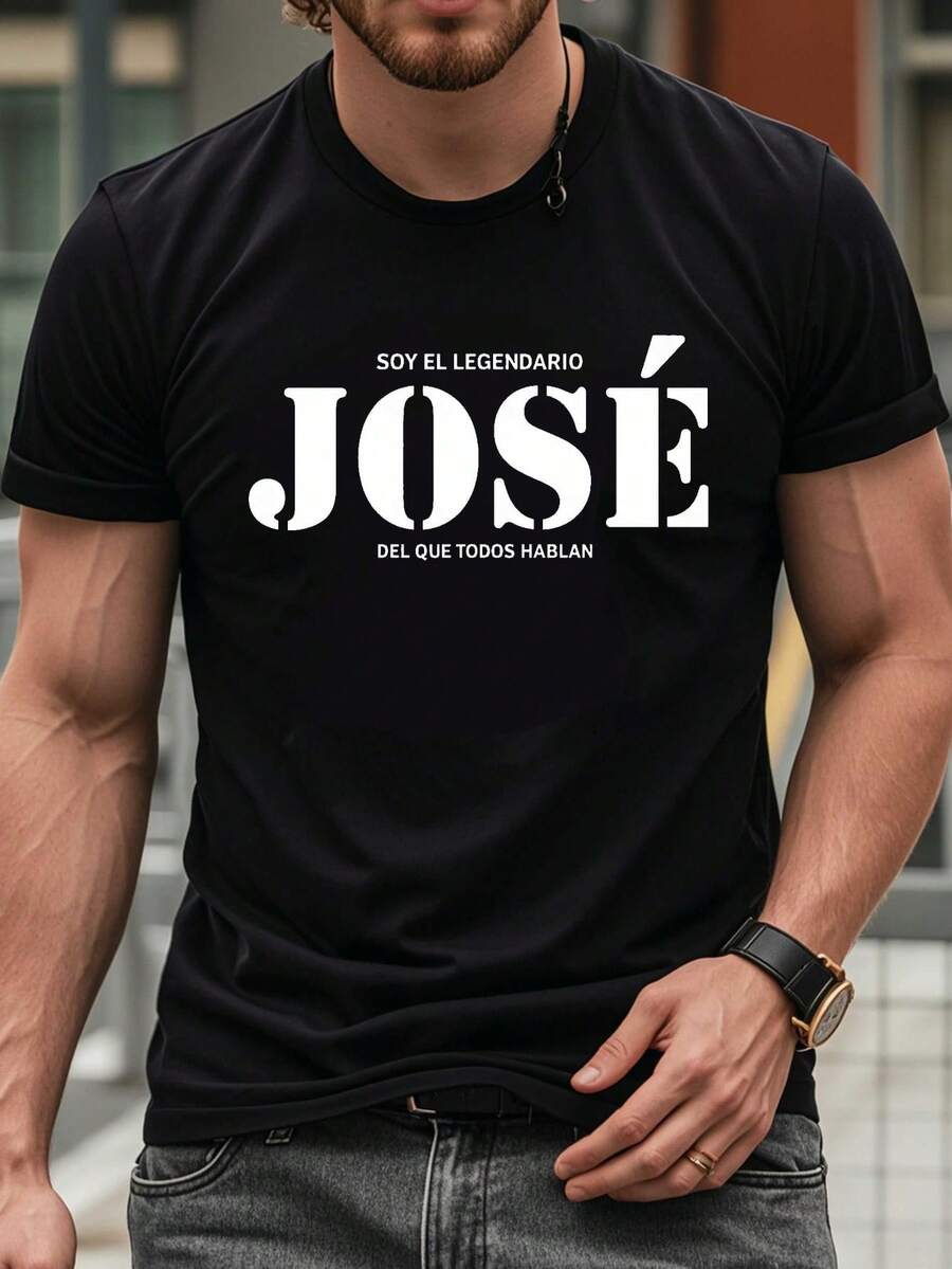 Estilo Casual Sencillo, Gráfico% Algodón - Suave y Cómoda, Cuello Redondo, Manga Corta, Top de Moda Urbana para Todas las Estaciones, Ropa Casual Urbana| Camiseta de Cuello Redondo - Negro - Ver 1