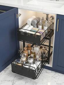 2-Tier Pull Out Cabinet Organizer,Rustproof Stainless Steel Sliding Spice Storage Rack,Space Saving Under Sink Pantry Organizer For Spices,Oil Bottles,Canned Food&Kitchen Accessories,Easy Install For Pantry,Countertop&Under Sink Kitchen Organization - Multicolor - View 11