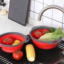 Collapsible Silicone Strainer Basket, Round 23cm Diameter Countertop Vegetable & Fruit Storage Basket, Kitchen Sink Washing, Foldable Portable, Hollow Quick Drainage, Random Color - M - View 1