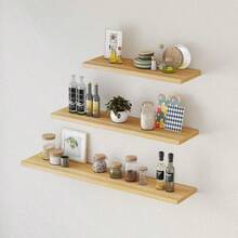 1pc Thickened Wall-Mounted Shelf, Large Walnut Color Wall-Mounted Shelf With Heavy-Duty Bracket, Suitable For Bedroom, Living Room, Kitchen, Office And Other Places, Providing Hanging Storage And Display Space. - Light Walnut - View 2
