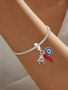 1 pieza Colgante de amuleto de plata de ley 925, adecuado para hacer pulseras/brazaletes de mujer, accesorio de decoración diaria para niñas - Amuleto de la suerte - Ver 6