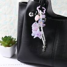 1pc Cute Iridescent Resin Star Keychain, Mixed Color Beads Floral Round Ring Heart Moon Pendant Bag Charm, Cute Teen Backpack Accessory Christmas Gift - Multicolor - View 3
