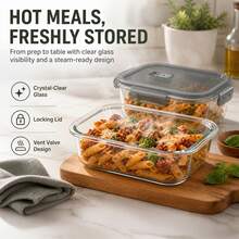 Stozle 2pcs Glass Food Storage Container With Air Vent (Gray) - Airtight Glass Food Container Set - Food Storage Containers With Lids (Snap-Lock) - Microwave, Oven, Freezer, And Dishwasher  - Ideal For Meal Prep - Grey 1040ml - View 6