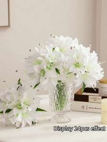 6/1pc White Artificial Lily Flower, Faux Floral Decoration, 34cm Plastic Fake Flower Suitable For Home Decor Bouquets, DIY Wedding Bridal Gifts,Birthday Party Supplies, Table Decorations, Garden Ornaments, Wedding Decoration Bouquets - White - View 3