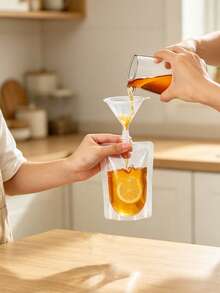 瓶裝隱形飲料袋，可重複使用果汁袋/飲料袋，透明便攜防漏擠壓水袋，附漏斗，可補充液體袋，假血袋，專業液體分裝袋容器 - 彩色 - 查看 5