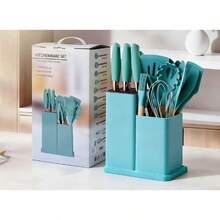 espatulas utensilios de cocina de silicona con mango de madera - Verde - Ver 4