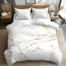 3PCS Classic Gold Foil Textured Duvet Cover Set (1 Duvet Cover + 2 Pillowcases), Soft Skin-Friendly Machine Washable, Comfortable Bedding For Home And Dorm, Multiple Sizes Available, Suitable For All Seasons, Does Not Include Duvet Insert And Pillow Insert - Multicolor 3 - View 12