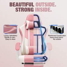 Gaming Chair For Adults Computer Chairs With Footrest Headrest And Lumbar Support Ergonomic Height Adjustable Reclining PC Chair - Pink - View 10