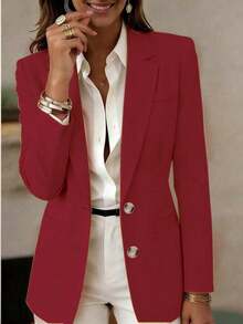 Women's Long Sleeve Lapel Button Jacket, Regular Length Knitted Fabric Lightweight Blazer, Creating Elegant And Fashionable Academic Style - Red - View 8