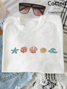 3 piezas de Camisetas cortas y ajustadas de mujer con cuello redondo, de manga corta, de estilo minimalista y casual, con estampado de cerezas, apropiadas para el verano - Blanco - Ver 1