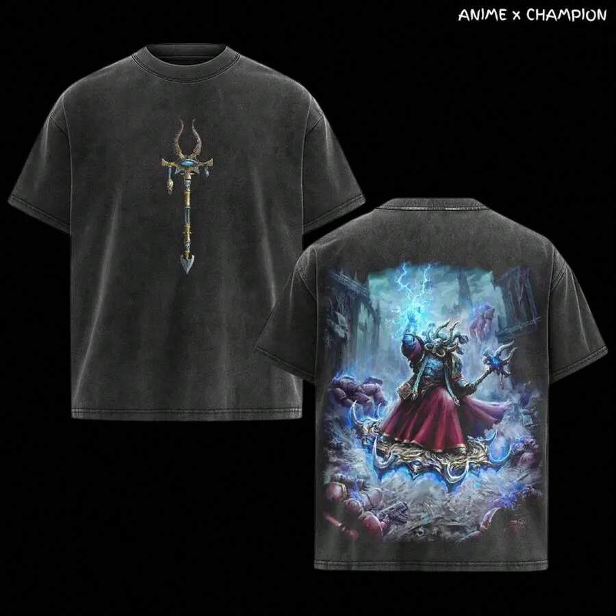 Camiseta gráfica 40K AHRIMAN Thousand Sons con efecto lavado, diseño vintage, camiseta de hombre de tela de algodón, cuello redondo, manga corta, suave, regalos, ropa de hombre, ro - Negro - Ver 1