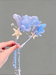 1件海洋風藍色歐根紗花朵海星髮箍，仙女緞帶珍珠髮飾，適合日常與旅行 - 彩色 - 查看 5