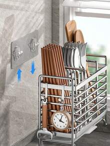 Stainless Steel Chinese Chopstick Holder - Wall-Mounted Kitchen Storage Rack With Utensil Storage Box, Space-Saving Countertop Or Wall-Mounted Installation, Rust-Resistant, Suitable For Home And Commercial Kitchens - Multiple Styles and Colors - View 8