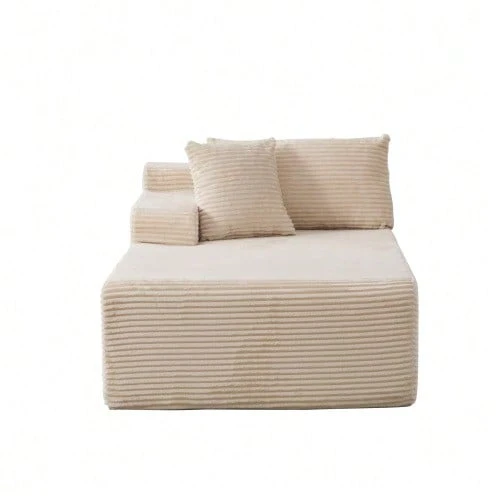 Modular Compression Sofa In Chenille Fabric, Filled With 30D High-Resilience Foam. Easy To Move And Featuring A Non-Slip Base, It Is Ideal For Living Rooms And Other Spaces. Ivory Color. - 米色 - 查看 1