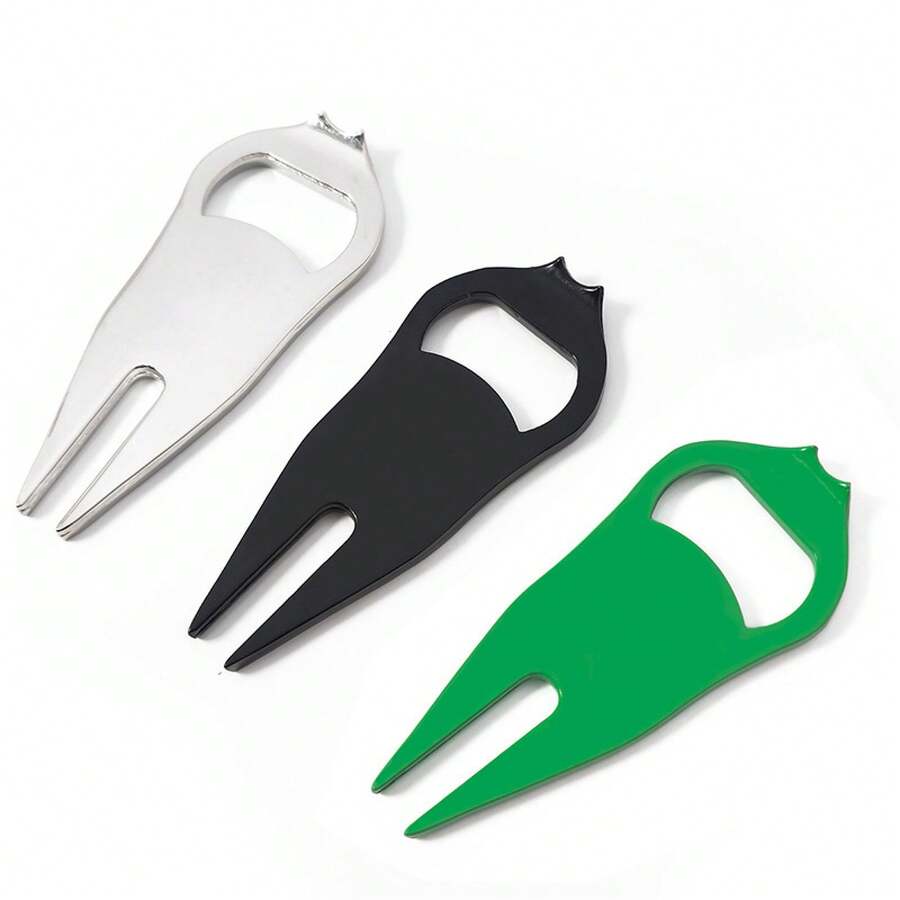 Blank Black Golf Divot Tool With Silver Bottle Opener Function, Customizable Ball Marker Divot Repair Fork For Green Care - Black - View 1
