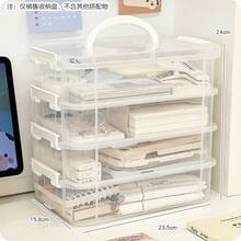 4-Layer Handheld Storage Box Transparent Stackable Compartment Stationery Cosmetics Toys Drawer-Style Organizer - Rectangle - View 7