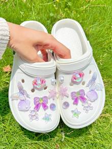 18 piezas de accesorios de concha de estrella de mar morada, lazo morado DIY para decoración de zapatos, adecuado para sandalias perforadas, elegante & de moda, regalo para la novia - Morado - Ver 2