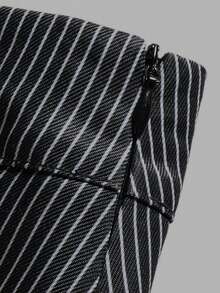 minisummer Women Elegant Fall Dark Grey Pinstripe Maxi Skirt, High Waist Pleated Flared Long A‑Line Skirt - Black - View 4