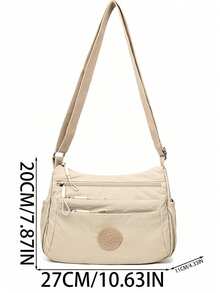 Casual Nylon Shoulder Bag With Adjustable Strap, Multi-Compartment Shoulder Bag, Solid Color, Zipper Closure, Polyester Lining, Lightweight Crossbody Bag Perfect For Daily Use - Khaki - View 3