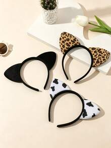 3 Piecescute Leopard Print Cow Ear Styling Headband, The Perfect Choice For Daily Accessories - Multicolor - View 1