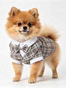 YOKLUN 1pc Pet Shirt, Cute And Charming, Comfortable To Wear, Matching Same Color Bow Tie, Suitable For All Seasons Pet Clothing, Fits Cats And Dogs, Can Be Given As A Holiday Gift - Khaki - View 3
