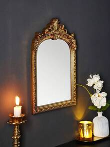 1pc Classical Baroque Arched Carved Mirror, High-End Home Living Room Bedroom Desktop Photo Frame Decorative Ornament - Multicolor - View 1