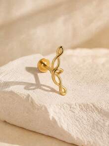 1Pc Openwork Plant 925 Sterling Silver Earring Women Piercing Stud Earring Flat Back Helix Cartilage For Daily Wear Wedding Party Fine Jewelry - Gold - View 4