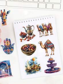 50pcs Waterproof Arabic Desert Stickers, Vintage Morocco Camel Mosque PET Stickers, For Planner, Cup, Journal Decoration - Multicolor - View 6