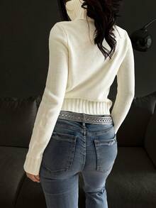 Women's Elegant Casual Fashion Modern Design Deconstructed Double-Breasted Slim Fit Cardigan - White - View 2