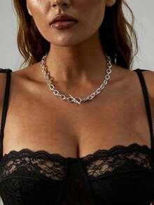 Stainless Steel Waterproof Fade-Resistant Gold & Silver Fashion Minimalist OT Clasp Chain Necklace For Women, Daily Accessory, Party Outfit, Holiday Gift - OT O Chain - View 6