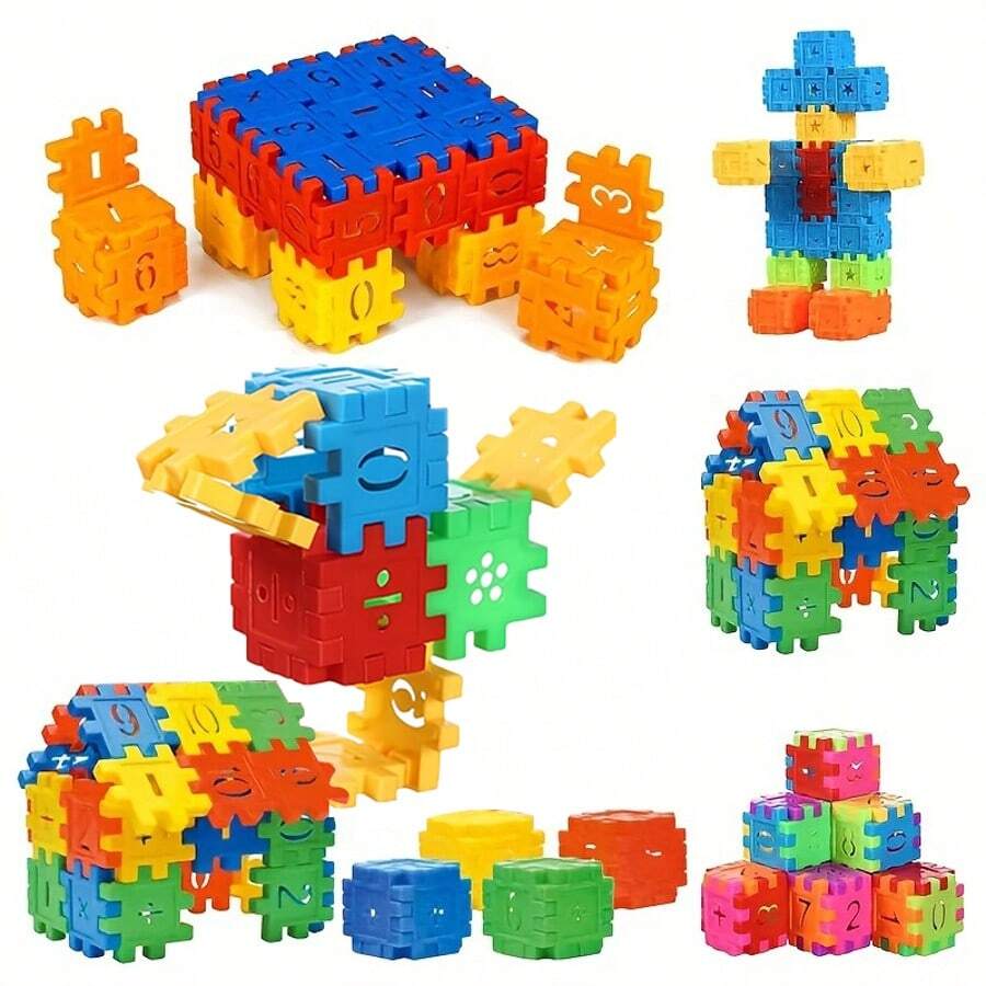 65pcs/120pcs Building Blocks Set, Numbered Puzzle Blocks Combination, Classic Early Education Toy For Children, Multiple Colors, With Shape Diagrams, Perfect For Family Parent-Child Interaction, Birthday Gift And Holiday Small Gift, Suitable For Children 3 Years And Above, Non-Electric - Multicolor - View 1