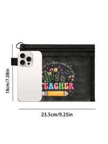 Colorful Floral "Teacher" Design Teacher-Themed Mesh Makeup Bag - Zippered Travel Organizer Bag For Cosmetics, Multi-Purpose Makeup Bag, Organizer Bag, Portable Makeup Storage Bag, Jewelry Accessories, Perfect For Back To School, Birthday, Holiday, Teacher's Day And Other Teacher Gifts, Creative Teacher Gift - Multicolor - View 9