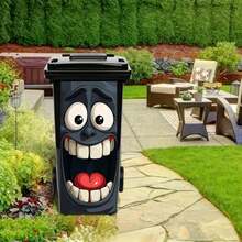 1pc Trash Can Sticker Big Eyes Grinning Mouth Funny Face Theme Design Matte Surface Sticker Suitable For Indoor And Outdoor Decoration Of Trash Cans, Walls, Very Suitable For Modern Home Decor - A - View 5