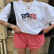 Heartfelt Daily Casual Graphic T-Shirt 100% Cotton Oversized Soft Breathable Casual Crewneck Short Sleeve Top Vintage Aesthetic Red Checkered Shorts United States 250th Anniversary Design For Casual Wearers Fashion Lovers Daily Outfit Enthusiasts Gift Givers - 白色 - 查看 18