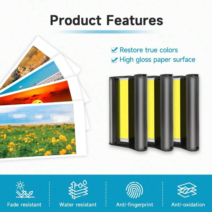 Compatible con el juego de tinta y papel de color Selphy CP1500 CP1300 CP1200 CP910 CP900 impresora de papel fotográfico KP108in KP-36in 4*6 pulgadas 100mm*148mm (1 estuche de tinta y 38 hojas de papel fotográfico)