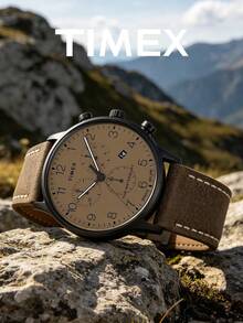 Timex Men's Vintage Chronograph Watch Beige Dial Triple Subdial Date Quartz Watches Suede Leather Strap Hiking Camping Outdoor Adventure Boyfriend Gift - 棕色 - 查看 4
