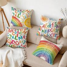 4pcs/1pc Rainbow Letter Learning Design Pattern Pillowcase Without Insert, Single-Sided Printed Pillowcase, Suitable For Living Room Bedroom Home Decor, All Seasons Pillowcase - Multicolor - View 10