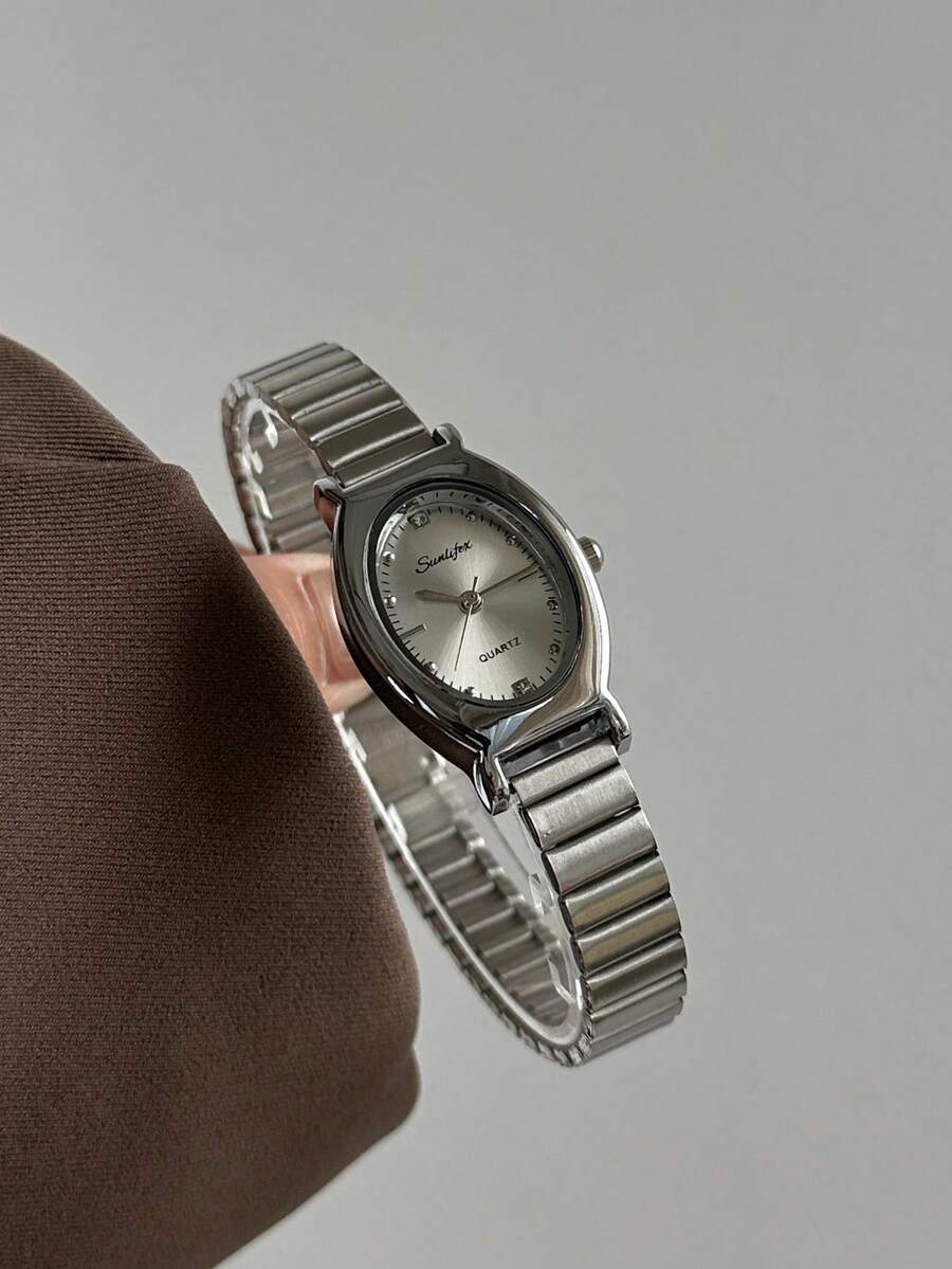 1pc Gold Bamboo Strap, Fashion Women's Quartz Watch, Gold Color, Suitable For Daily Wear, Retro Style, Couple Watch, Best Gift Choice - Silver - View 1