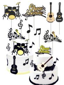 1 Set Music Cake Toppers, Musical Instruments And Notes Theme Cupcake Toppers, Suitable For Birthday, Musician Party, Welcome Party, Table Decor, Anniversary Supplies, Celebration Supplies, Theme Party Decoration - Multicolor - View 11