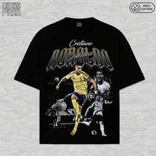 FIFA-Collection Cristiano Ronaldo T-Shirt - Vintage Ronaldo Signature Bootleg Shirt, Unisex Heavyweight Oversized Soccer Graphic T-Shirt, Premium Gift - 黑色 - 查看 1